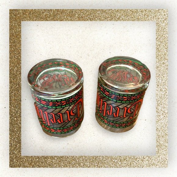 2 Vintage MCM HOUZE “Seasons Greetings” Stained Glass Gold Rimmed Glass - Picture 5 of 6